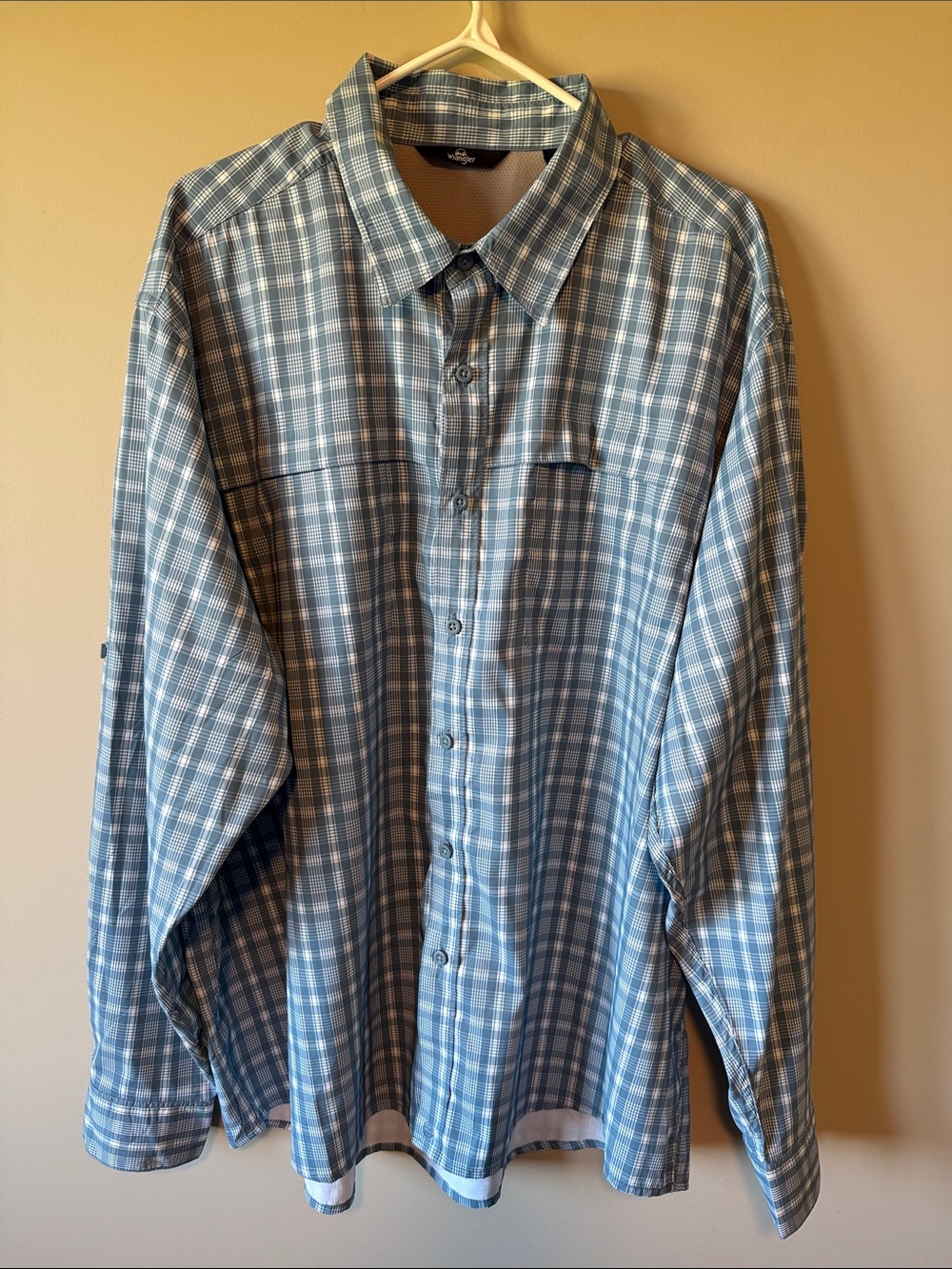 Wrangler Men's Plaid Button Up Trail Outdoor Utility Shirt Blue Gray Size 2XL